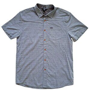 Volcom Men’s XL Button-Up Shirt Gray Blue Embroidered Dots Short Sleeve
